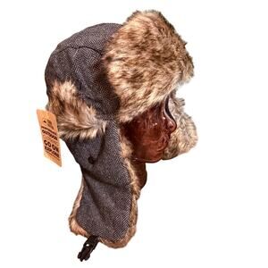 Tough Outfitters Gray with Brown Faux Fur Trappers Hat New with Tags